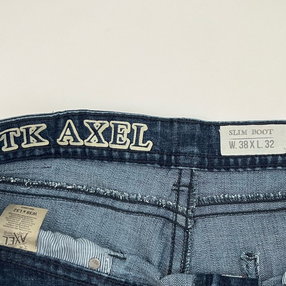 TK Axel Men's 38 x 32 Slim‎ Boot Dark Wash Denim Blue Jeans - Picture 2 of 5